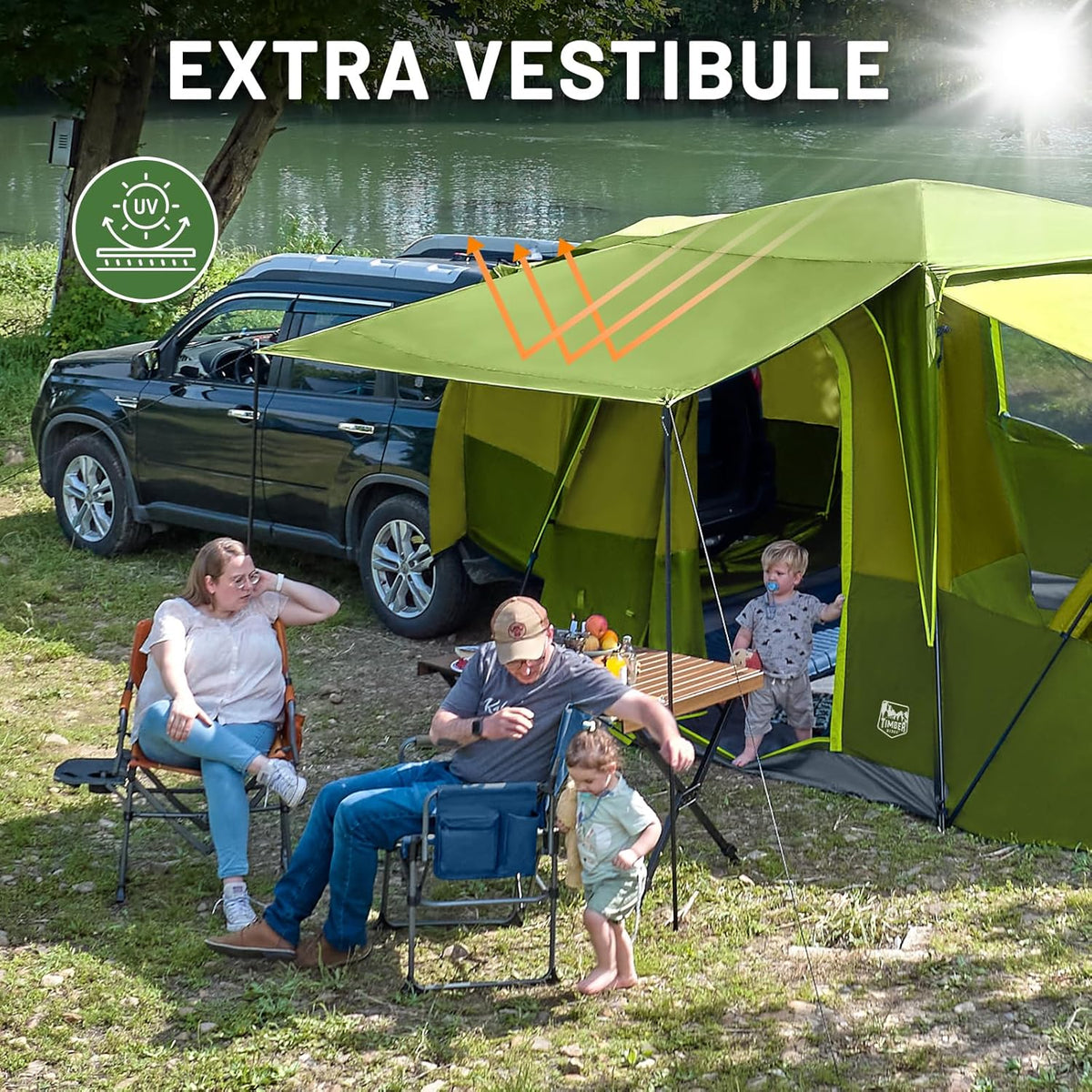 5-9 Person SUV Tent with Screen Porch and Awning for Family Camping, Weather Resistant and Portable Van or Car Tent, Includes Rainfly and Storage Bag, 13' W X 10' L X 7.1' H
