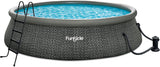 12 Foot by 36 Inch Quickset Round Inflatable Ring Top Outdoor Above Ground Swimming Pool Set with Pump and Cartridge Filter, Dark Herringbone