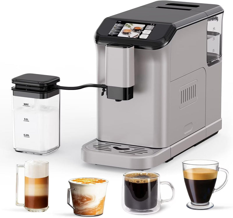 Full Automatic Espresso Machine with Built-In Grinder Milk Frother - FTF Touchscreen Coffee Maker for Latte/Cappuccino, 20 Bar Pressur 1.5L Water... Q324