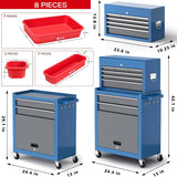 Tool Chest 8-Drawer | 42'' Large Rolling Tool Chest with Wheels | Detachable Top Metal Tool Box | Garage Storage Cabinet for Repair Room,storage area | Rolling Tool Box with Hooks,Liners,Tray Divider