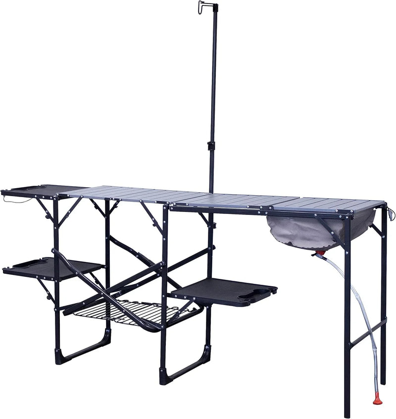 Master Cook Station | Portable Folding Kitchen Table with Soft Shell Sink, Heat Resistant Tabletop & Telescoping Lanter Pole, Perfect for Camping Trips C6171