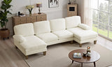 110" Sectional Couches Room,U Shaped Couch with Double Chaise, 4-Seat Sofa Set with Chenille Fabric for Home Furniture,Beige