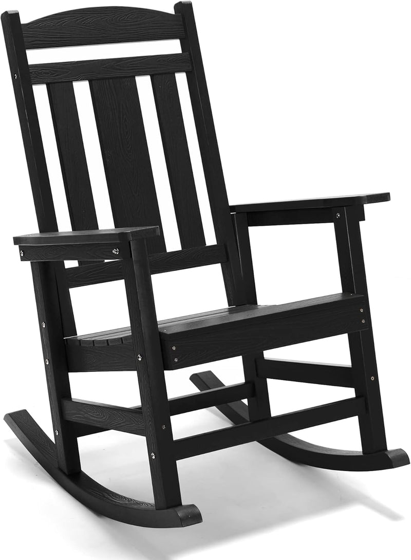 Rocking Chair Outdoor, Weather Resistant Poly Plastic Rocker Chairs, 350lb Heavy Duty, Oversized Porch for Adult, High Back Smooth Chairs Outdoor & Indoor, Black 1Chair B9897
