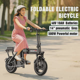 14 in Electric Bike with Dual Front Suspension 500W Folding Ebike, Up to 25Miles 20MPH, 48V Removable Lithium-Battery, 14 in Foldable Commuting...