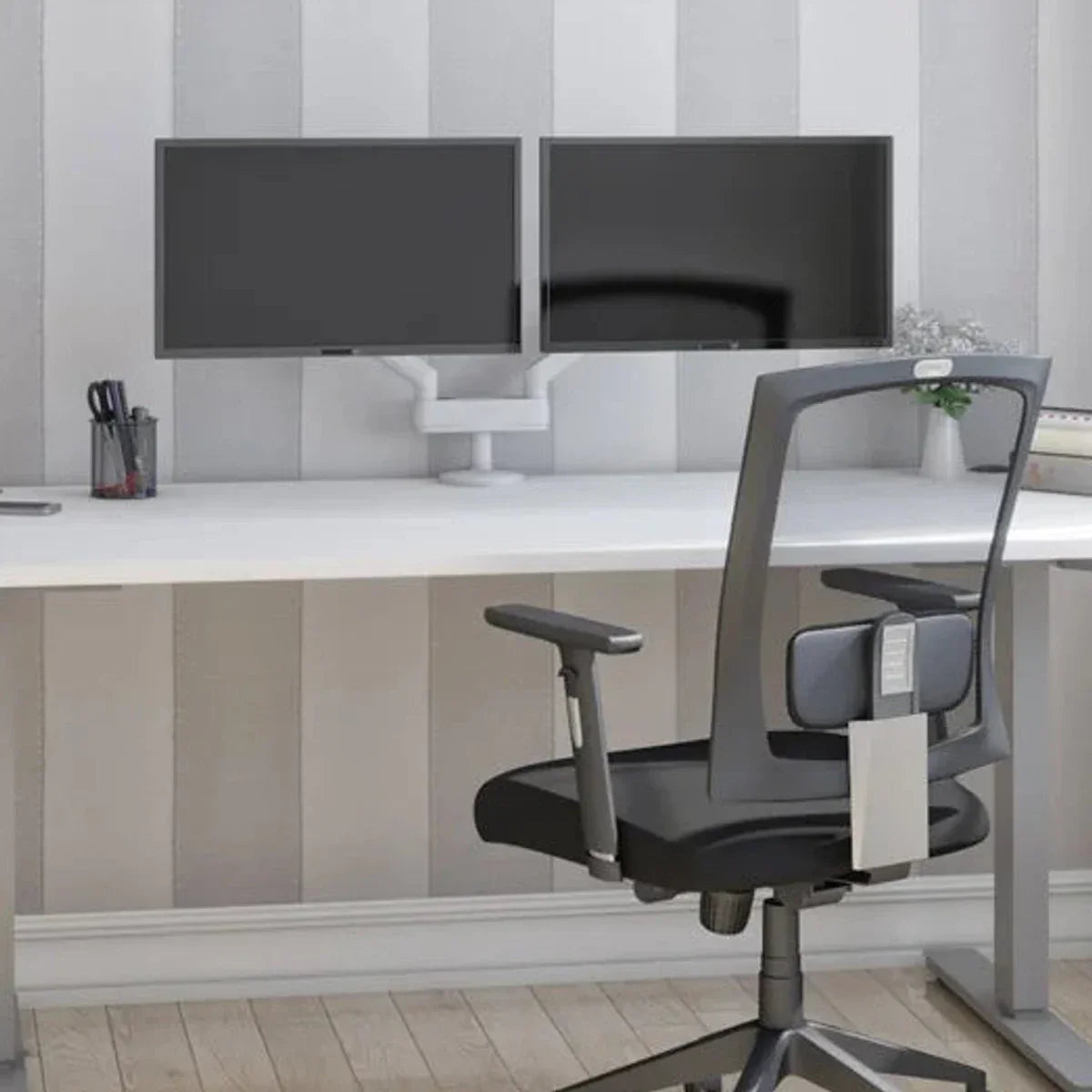 Bestar Upstand 76.2 cm x 182.9 cm (30 in. x 72 in.) Height Adjustable Desk with Dual Monitor Arm