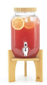 CANVAS Glass Drink Dispenser, 4-L, with Bamboo Stand & Lid