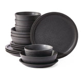 CANVAS Varennes Stoneware Dinnerware Set, Serves 4, 16-pc, Black Reactive Glaze