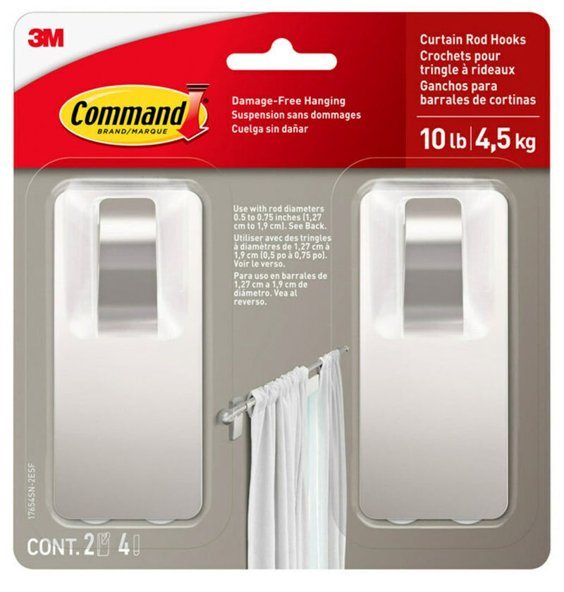 2-Piece 10-lb Satin Nickel Damage Free Curtain Rod Hooks Y6473