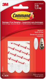 Command Medium General Purpose Refill Strips for Adhesive Hooks, White, 3-lbs, 9 Strips per Pack