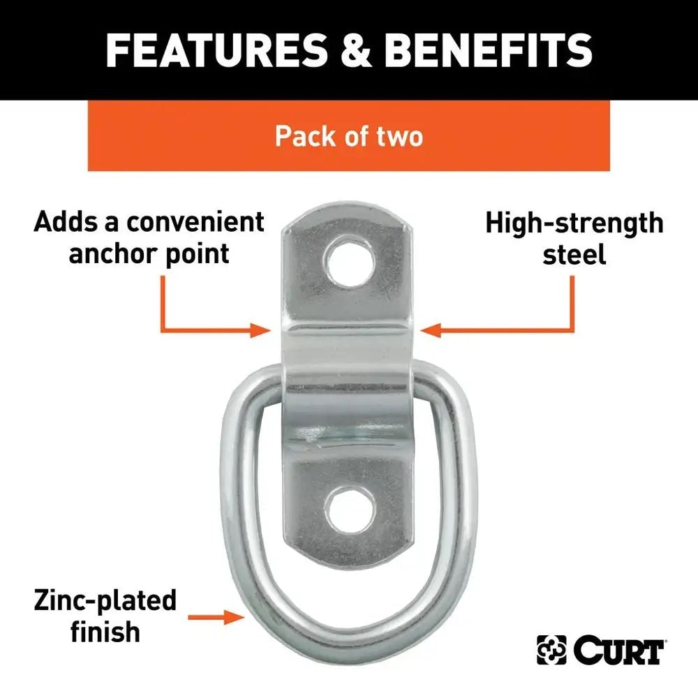 1-in x 1-1/4-in Surface-Mounted Tie-Down D-Rings, 1200-lb, 2-pk