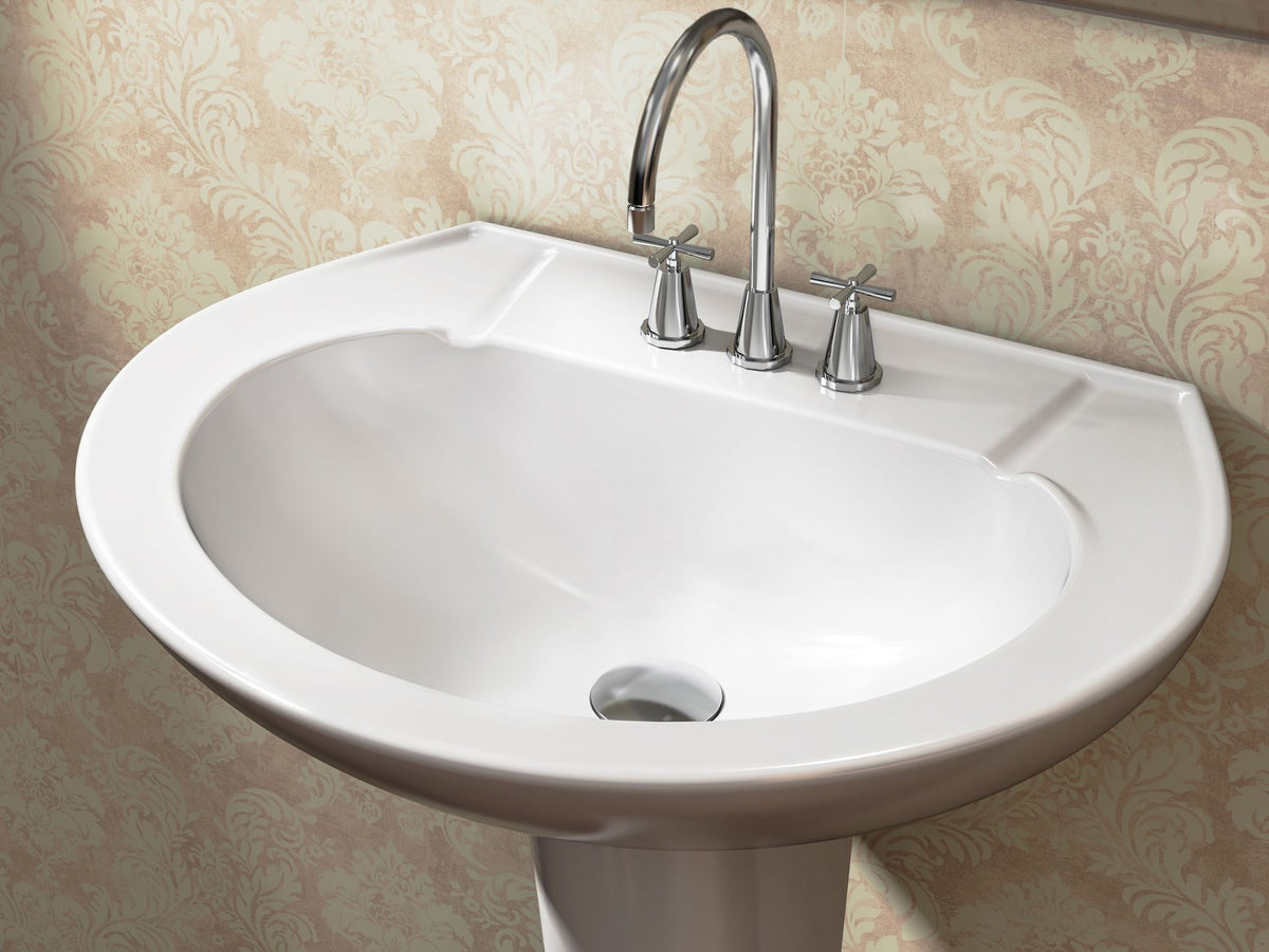 Pedestal Sink with Leg, White, 22.64 x 18 x 33.66-in