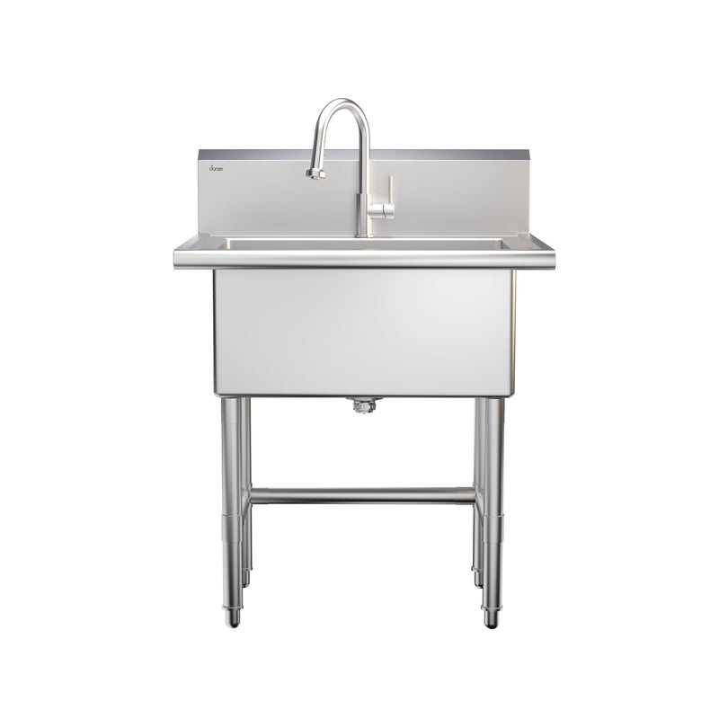 Single Deep Bowl Stainless Steel Utility Sink with Pull-Down Faucet & Strainer, 30-in H6756