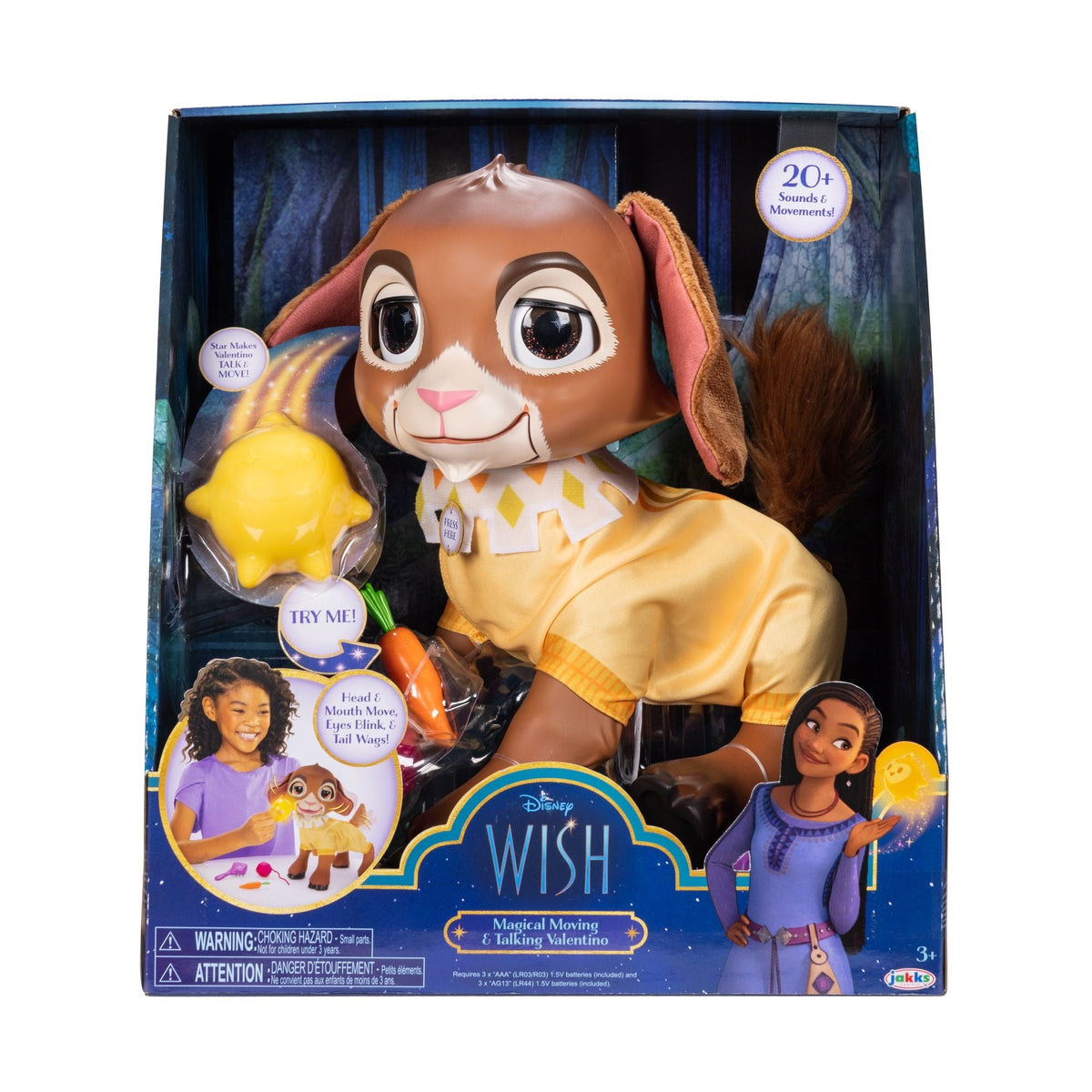 Wish Magical Movable & Talking Valentino & Star Set with Sounds, Large Interactive 12-in Toy Figure for Kids, Ages 3+