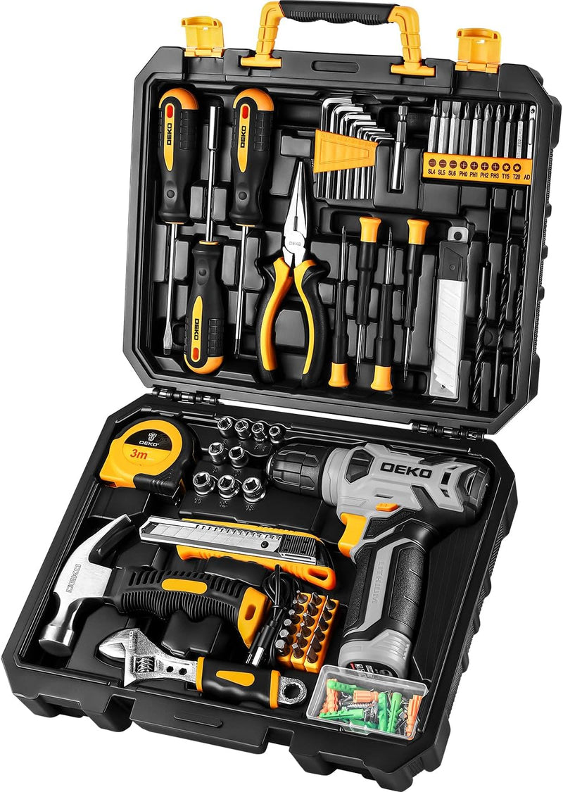 Tool Set：Tool Kit with 8V Cordless Drill,Tool Box with Drill,Hand Drill Set for Men & Women,Home Tool Kits for House Repair,Handyman,DIY 126 Piece O8258
