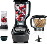 Blender, Mega Kitchen System, 1500W, 4 Functions for Smoothies, Processing, Dough, Drinks & More, with 72 Blender Pitcher, 64 Processor Bowl, 2 Nutri Cups Lids, Black, BL770