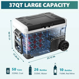 EUHOMY 12 Volt Refrigerator, 37QT(35L) Electric Cooler, Portable Freezer 12V/24V DC 110-240V AC, 12V Fridge -4--~68--, 12V Cooler with Wheels & 2 Baskets for Travel, Truck, Boat, Camping