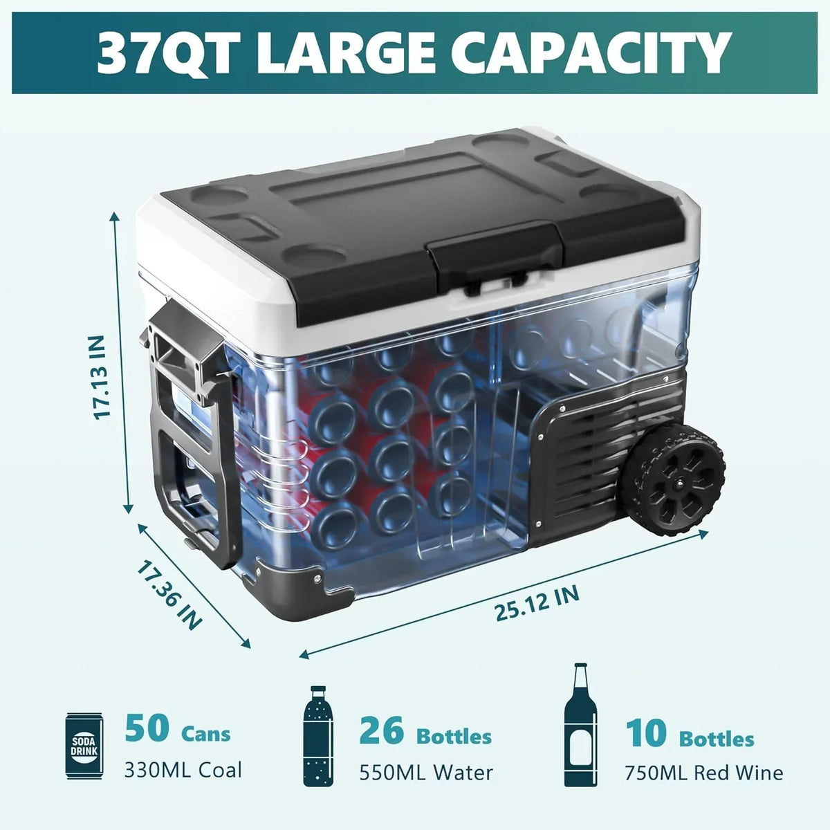 EUHOMY 12 Volt Refrigerator, 37QT(35L) Electric Cooler, Portable Freezer 12V/24V DC 110-240V AC, 12V Fridge -4--~68--, 12V Cooler with Wheels & 2 Baskets for Travel, Truck, Boat, Camping