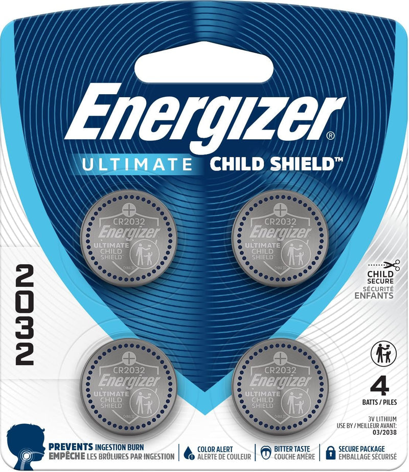 2032 Child Shield Lithium Battery, 4-Pack V3868