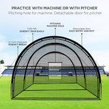 Baseball Batting Cage Net Batting Cages for Backyard Portable Baseball and Softball Batting Cages with Pitching Machine Hole and Detachable Door for Backyard Outdoor Hitting Practice