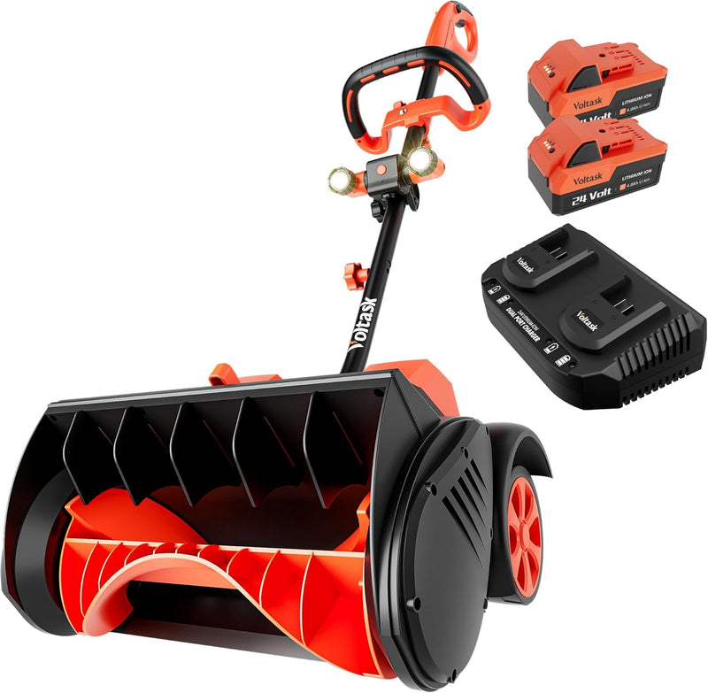 Cordless Snow Shovel with Wheels, 48V | 16-Inch | 4-Ah Brushless Cordless Snow Blower, Battery Snow Blower with Directional Plate & LED Lights (2 * 24V Battery & Dual Quick Charger Included) H9940