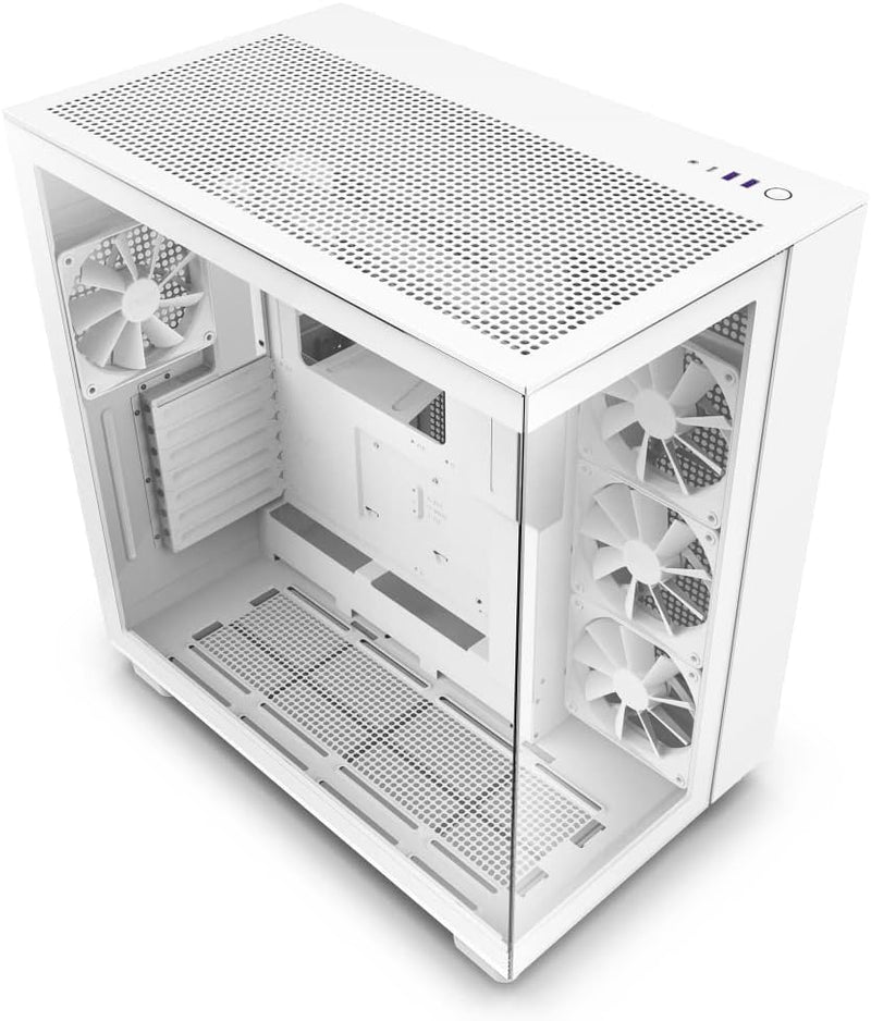 H9 Flow Dual-Chamber ATX Mid-Tower PC Gaming Case – High-Airflow Perforated Top Panel – Tempered Glass Front & Side Panels – 360mm Radiator Support – Cable Management – White I4756