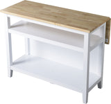 Wood Top Open Shelf Kitchen Storage Island With Folding Leaf, White
