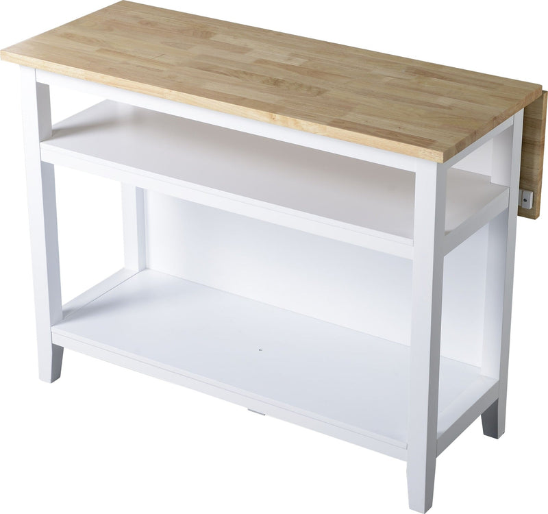 Wood Top Open Shelf Kitchen Storage Island With Folding Leaf, White F4418