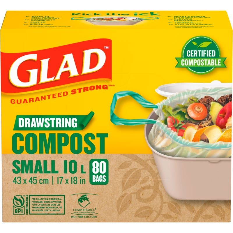 Small Certified Compostable Drawstring Food Waste Bags, 80-pk, Opaque, 10-L F4302