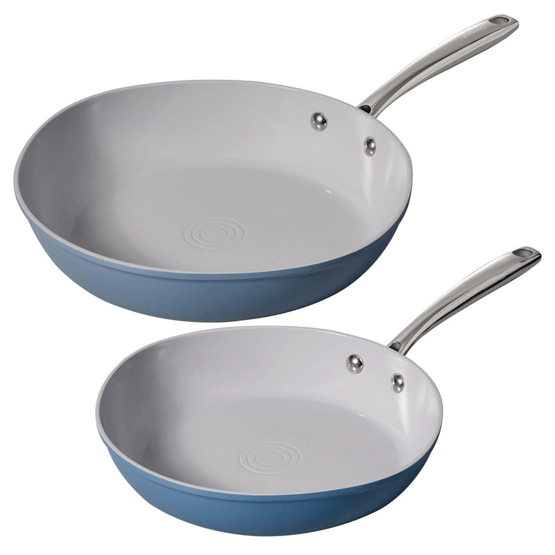 The Rock O Naturel Ceramic Non-Stick Frying Pan Set, Dishwasher & Oven Safe, Baby Blue, 26-cm & 30-cm, 2-pk E3652