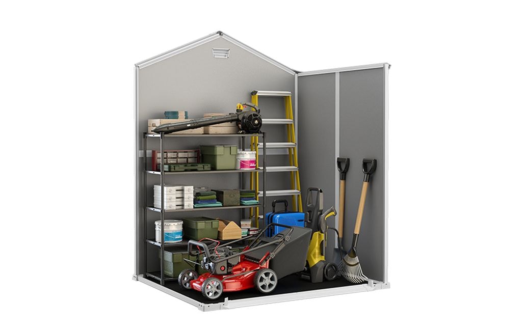 Manor Resin Outdoor Storage Shed with Fixed Window, Grey, 6-ft x 5-ft
