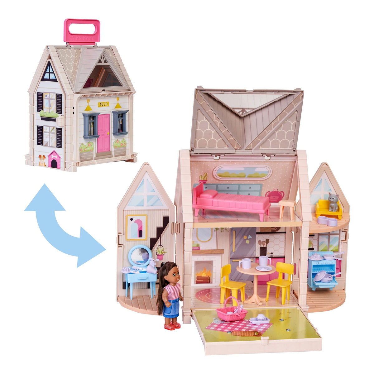 Tote-ables Cottage Doll House Playset for Kids, Includes Doll, Ages 3+