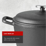 Pre-Seasoned Casserole Dish, Cast Iron, Black, 6-qt