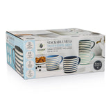 Manna Blue Strip Stackable Mugs, Assorted Colours, 4-pk