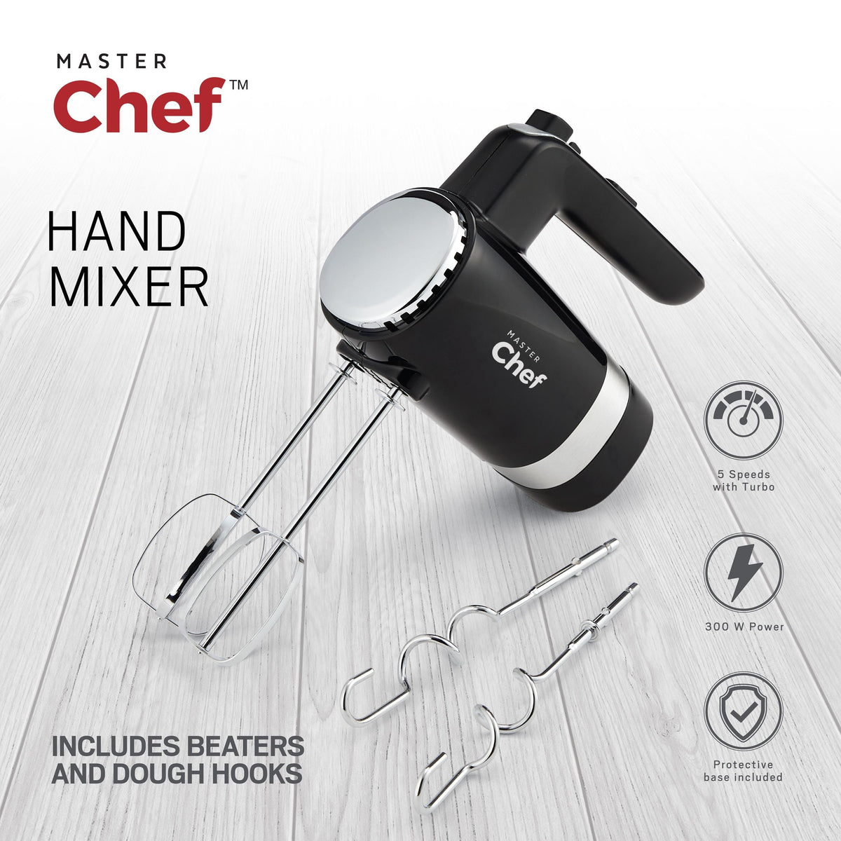 300W 5-Speed Electric Hand Mixer with Storage Base, Black