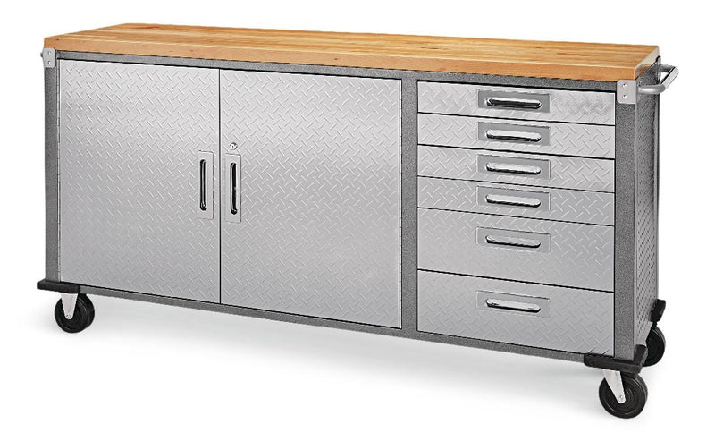 72" Diamond Series 2-Door, 6-Drawer Wooden Top Work Station with Wheels, 72 x 21-5/8 x 37-1/2-in D3748