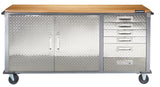 72" Diamond Series 2-Door, 6-Drawer Wooden Top Work Station with Wheels, 72 x 21-5/8 x 37-1/2-in