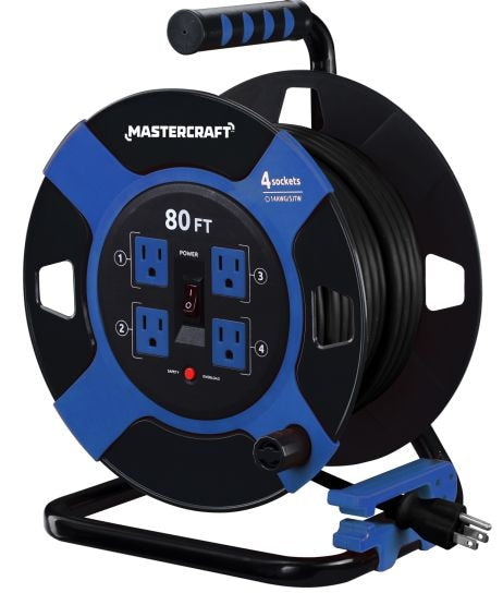 80-ft 4-Outlet Retractable Extension Cord Reel with Surge Protection R39