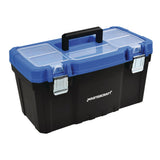 Portable Plastic Tool Box with Removable Tray & Tray Top, Blue, 22-in