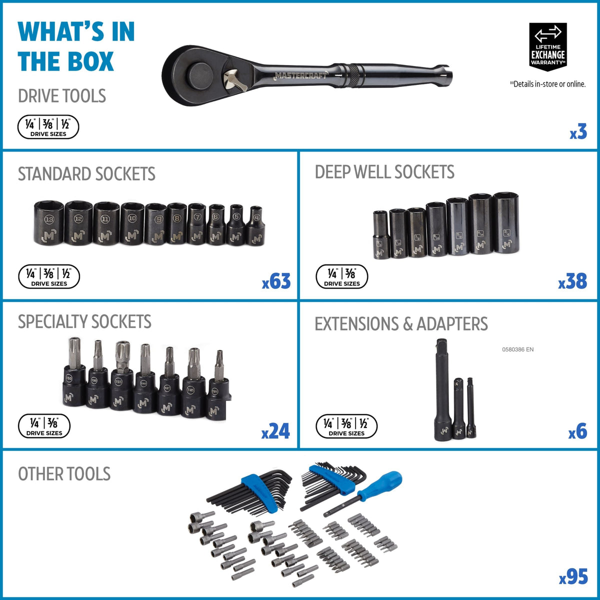 Socket Set, 229-pc, SAE / Metric, CRV, Black Steel Finish