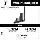 MAXIMUM Impact Extension Bar Set, 9-pc, SAE/Metric, CRMO