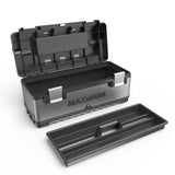 MAXIMUM Portable Plastic & Metal Tool Box with Removable Tray & Organizer, Black, 20-in