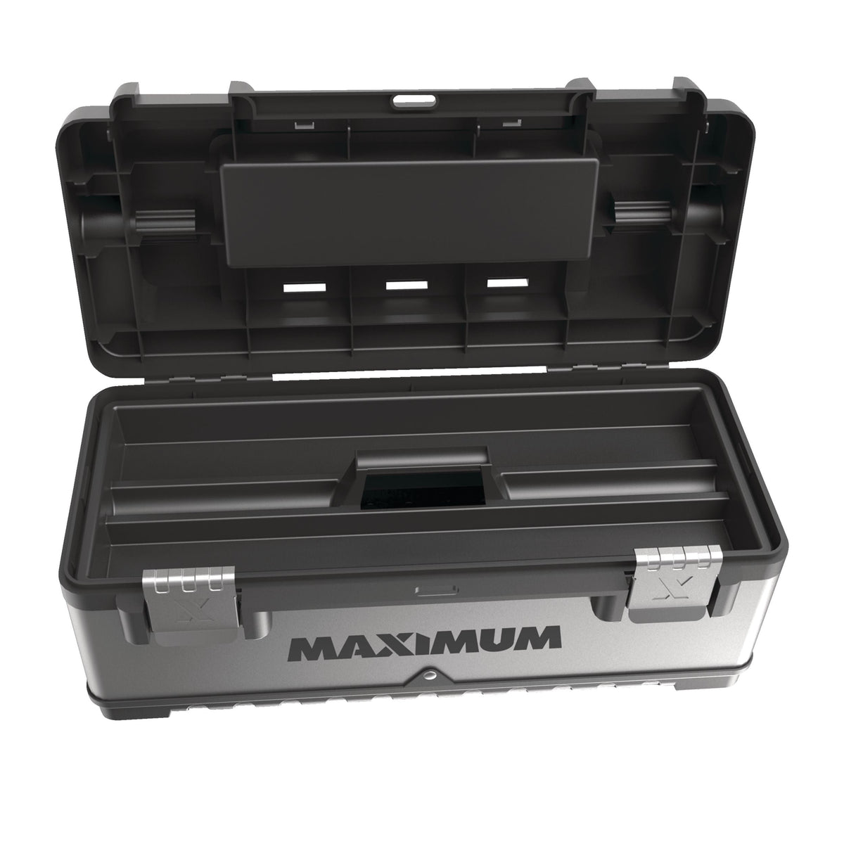 MAXIMUM Portable Plastic & Metal Tool Box with Removable Tray & Organizer, Black, 20-in