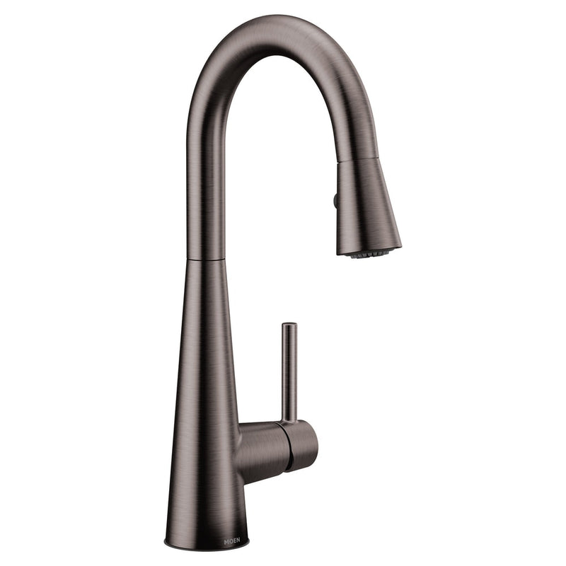 Sleek Single Handle High Arc Pull Down Kitchen Faucet, Black Stainless Steel P9010
