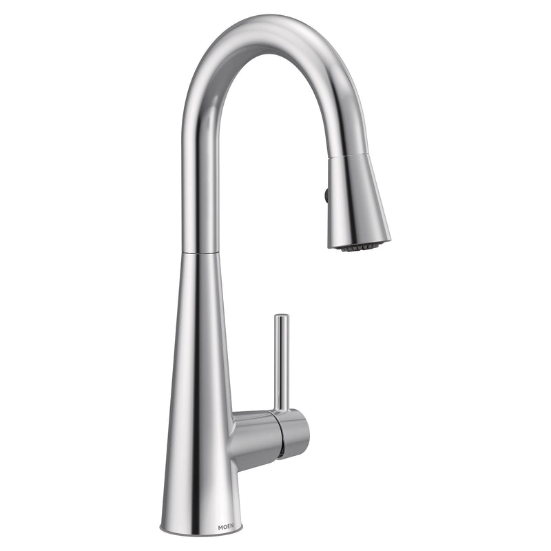 Sleek Single Handle High Arc Pull Down Kitchen Faucet with Power Clean, Chrome J7198
