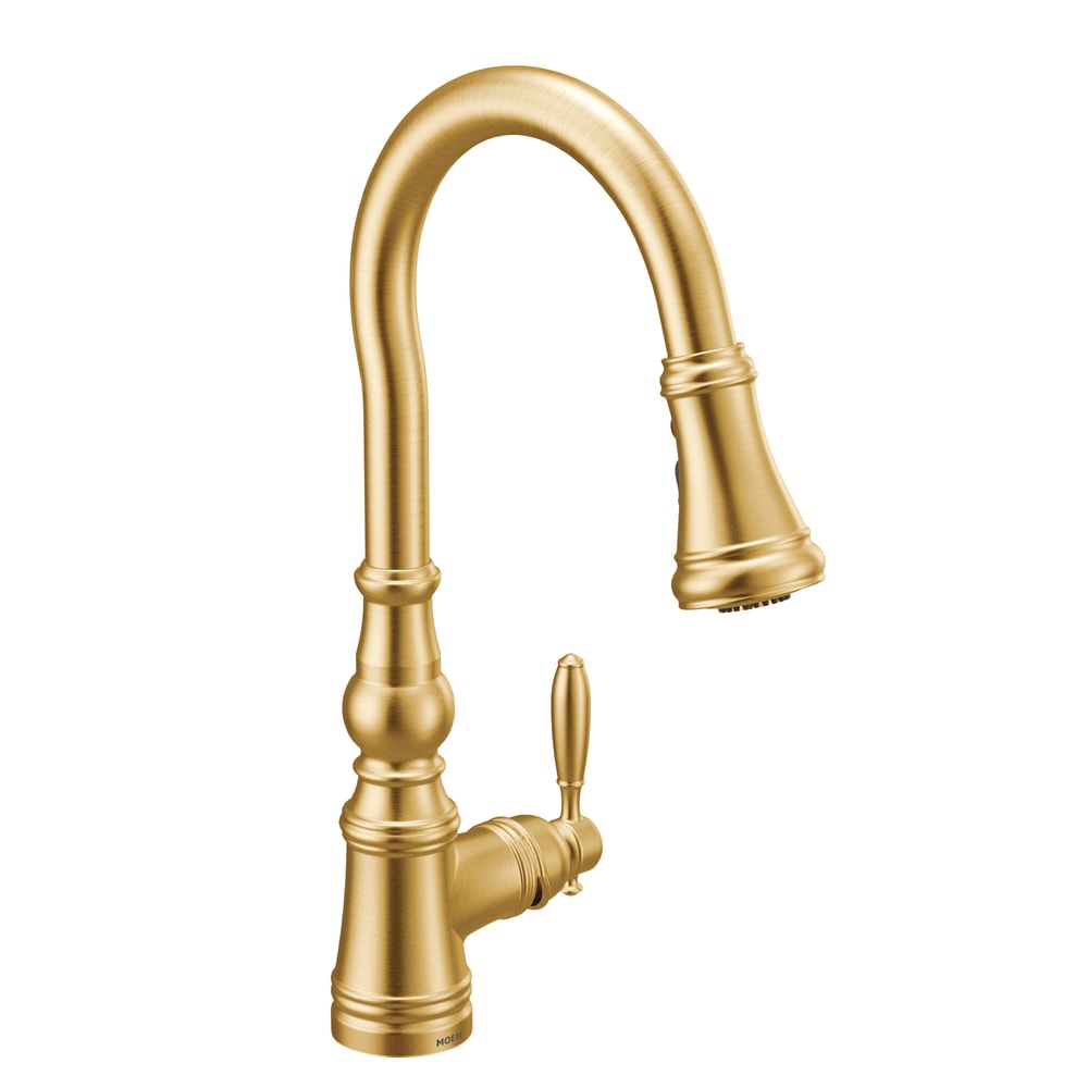 Weymouth Single Handle High Arc Pull Down Sprayer Kitchen Faucet with Power Boost, Brushed Gold