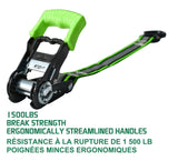 1,500-lb Reflective Ratchet Tie Down Strap, with Padded D-Handle, 1-in x 12-ft, 4-pk, Green
