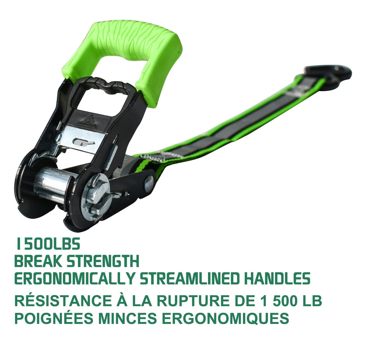 1,500-lb Reflective Ratchet Tie Down Strap, with Padded D-Handle, 1-in x 12-ft, 4-pk, Green