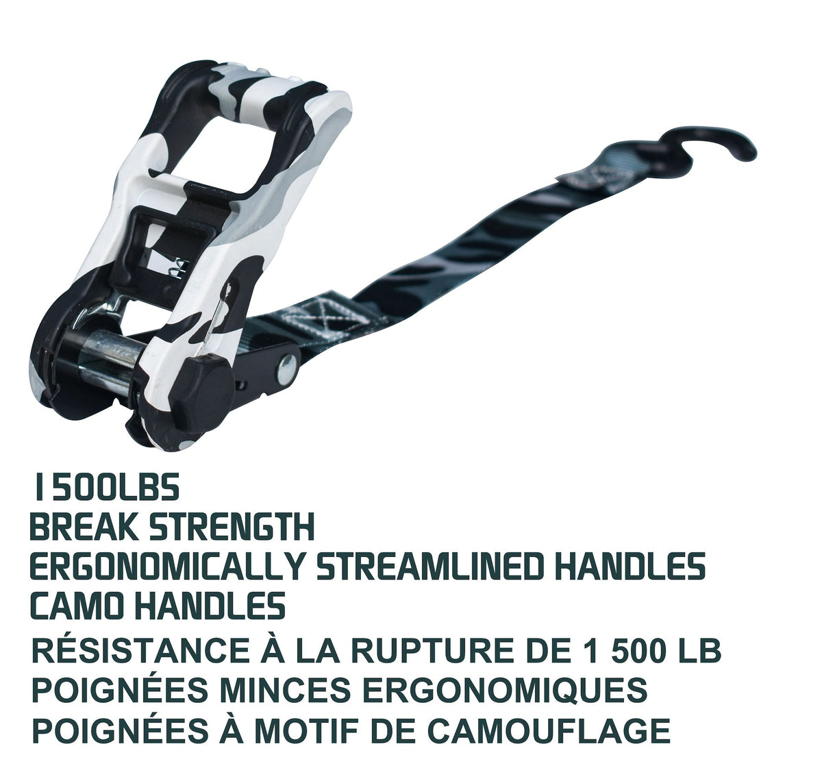 1,500-lb Snow Camo Ratchet Tie Down, 1-in x 10-ft, 2-pk