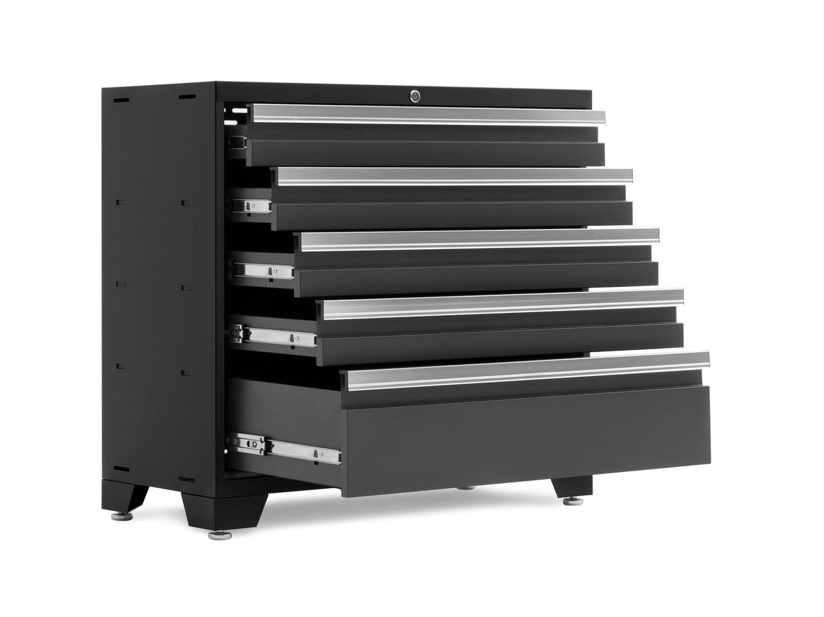 Bold 3.0 Series Lockable 5-Drawer Steel Tool Cabinet with Adjustable Legs, Fully-Welded, Black/Grey, 36-in