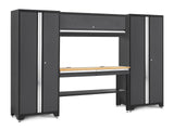 Bold 3.0 Series Lockable Steel Garage Cabinetry Set with Bamboo Top, Grey, 120-in x 18-in x 72-in, 5-pc